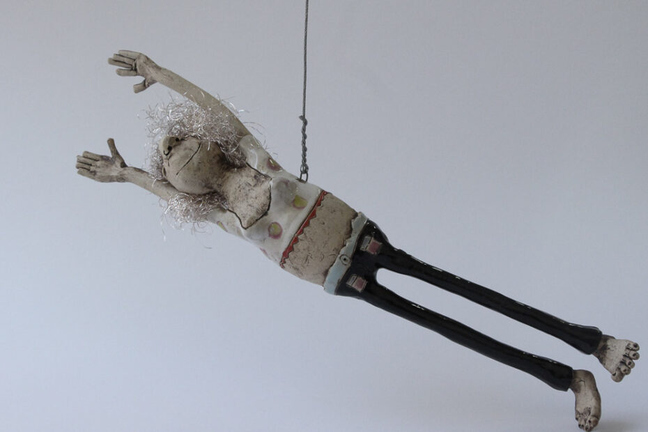 fliegende Figur zum Aufhängen auf Draht, mit Glitzerhaaren